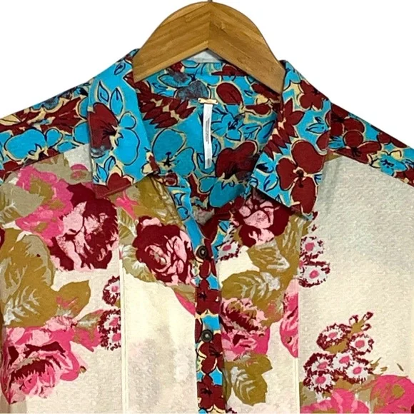 Free People Brunch A Bunch Boho Tunic Shirt in Light Combo Oversized Size Small - Picture 7 of 8